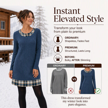 🏆 Hot Sale✨Women's Casual Plaid Patchwork Knit Dress