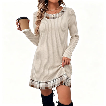 🏆 Hot Sale✨Women's Casual Plaid Patchwork Knit Dress