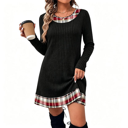 🏆 Hot Sale✨Women's Casual Plaid Patchwork Knit Dress