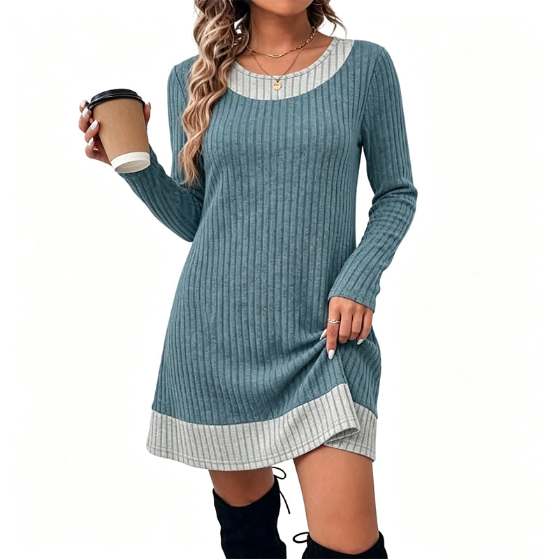 🏆 Hot Sale✨Women's Casual Plaid Patchwork Knit Dress