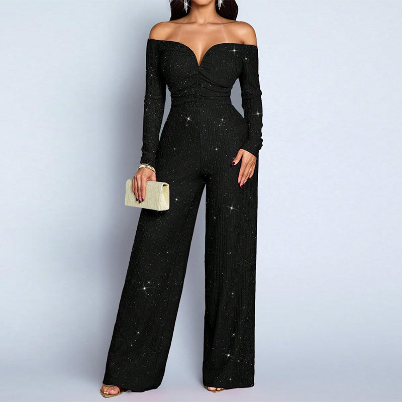 Women's Chic Off-Shoulder Sequined Jumpsuit