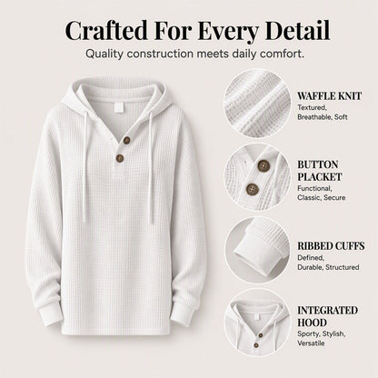 🧶 Textured Comfort, Cozy Head Coverage | Women's Waffle Knit Henley Hooded Sweatshirt