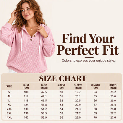 🧶 Textured Comfort, Cozy Head Coverage | Women's Waffle Knit Henley Hooded Sweatshirt