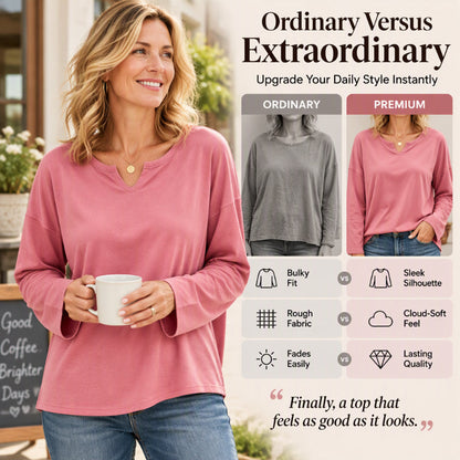 👚 Flattering Neckline, Easy Everyday Comfort | Women's Casual Notch V-Neck Long Sleeve Top