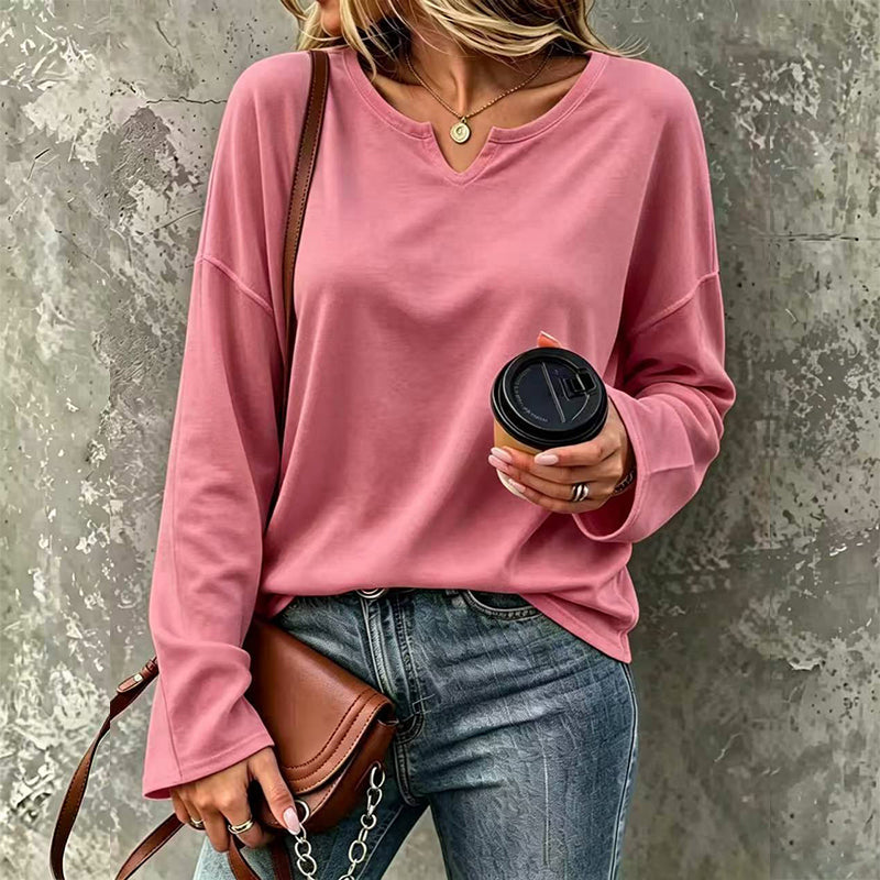 👚 Flattering Neckline, Easy Everyday Comfort | Women's Casual Notch V-Neck Long Sleeve Top