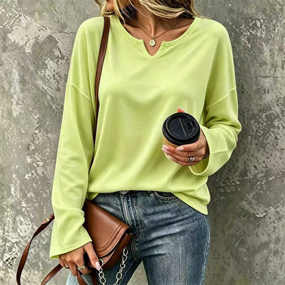 👚 Flattering Neckline, Easy Everyday Comfort | Women's Casual Notch V-Neck Long Sleeve Top