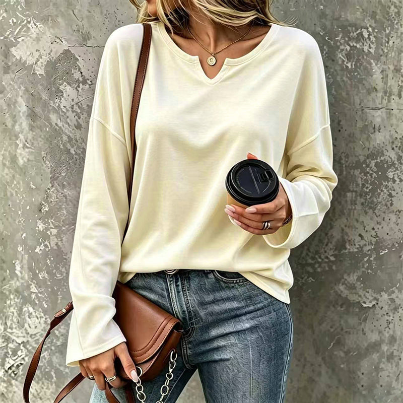 👚 Flattering Neckline, Easy Everyday Comfort | Women's Casual Notch V-Neck Long Sleeve Top