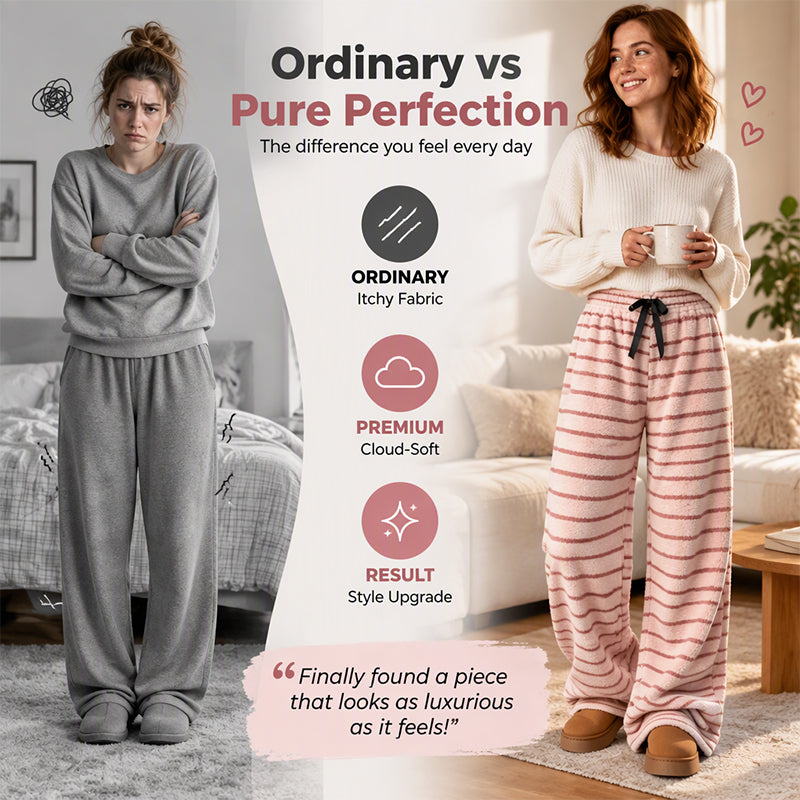 Women's Double-Sided Plush Striped Wide-Leg Pants