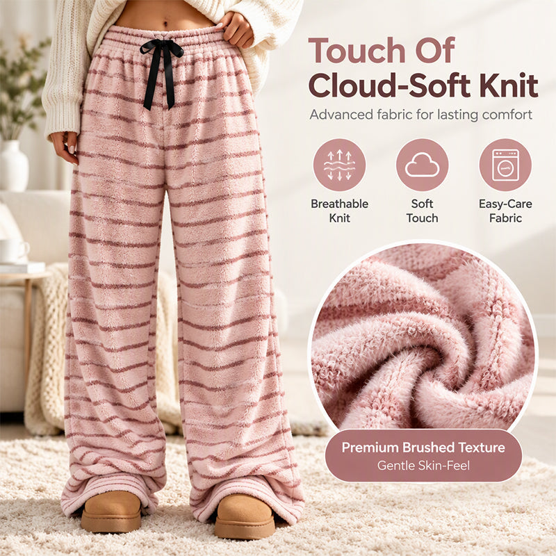 Women's Double-Sided Plush Striped Wide-Leg Pants