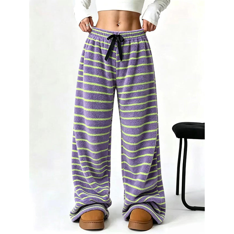 Women's Double-Sided Plush Striped Wide-Leg Pants