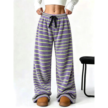Women's Double-Sided Plush Striped Wide-Leg Pants