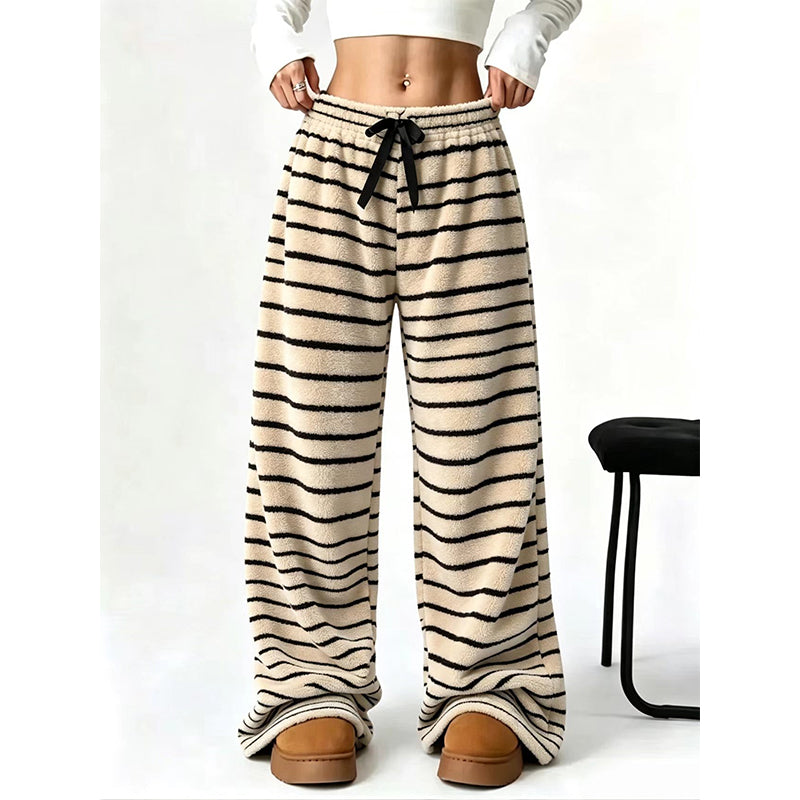 Women's Double-Sided Plush Striped Wide-Leg Pants