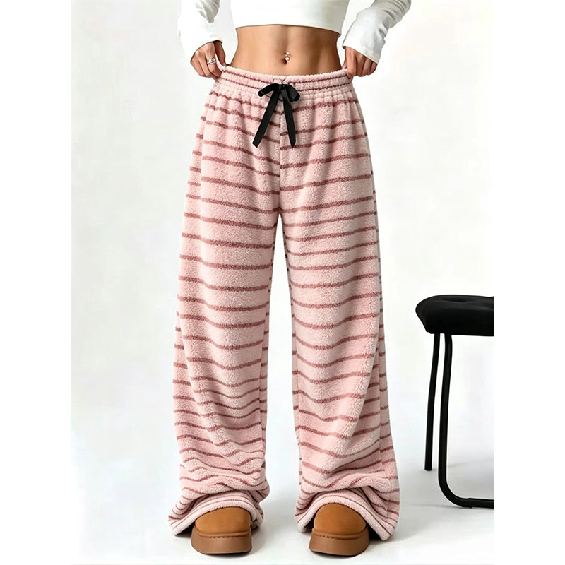 Women's Double-Sided Plush Striped Wide-Leg Pants