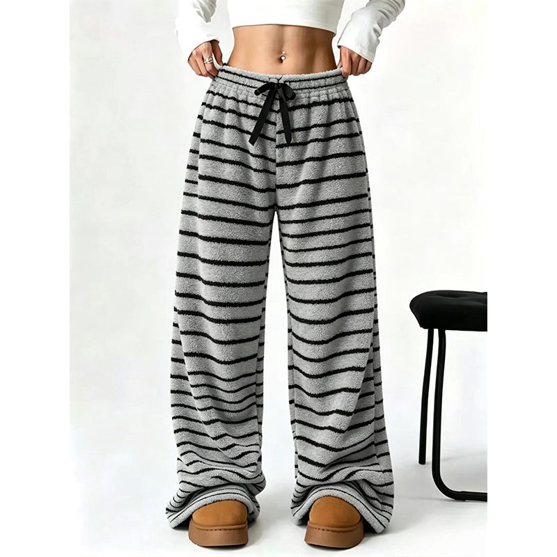 Women's Double-Sided Plush Striped Wide-Leg Pants