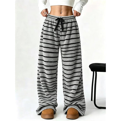 Women's Double-Sided Plush Striped Wide-Leg Pants