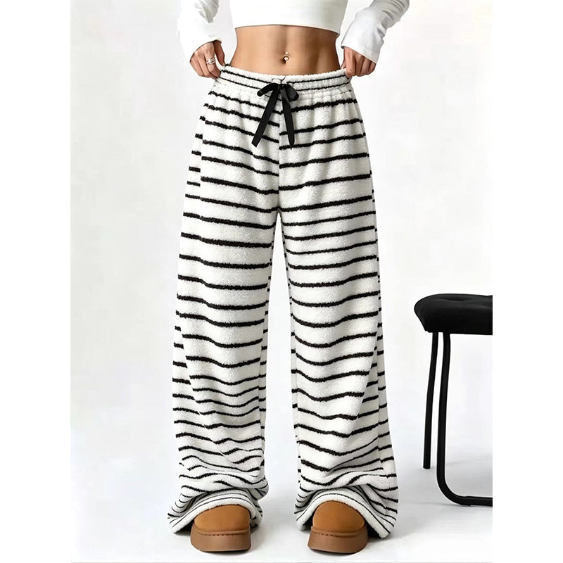 Women's Double-Sided Plush Striped Wide-Leg Pants