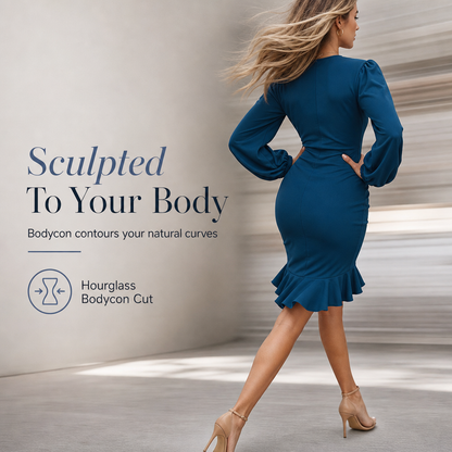 👗 Feminine Sleeve Volume, Sculpting Silhouette | Women's Solid Color Puff Sleeve Bodycon Dress