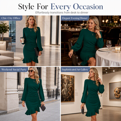 👗 Feminine Sleeve Volume, Sculpting Silhouette | Women's Solid Color Puff Sleeve Bodycon Dress