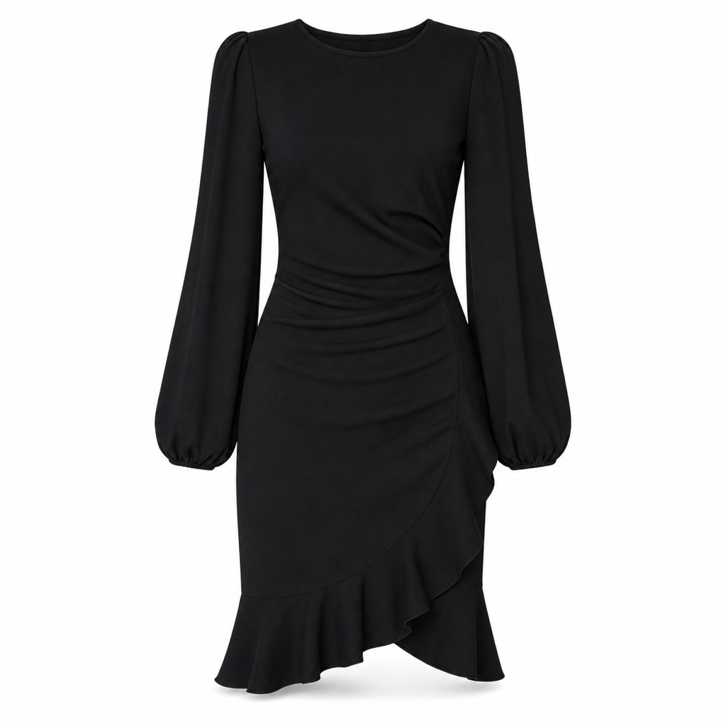 👗 Feminine Sleeve Volume, Sculpting Silhouette | Women's Solid Color Puff Sleeve Bodycon Dress