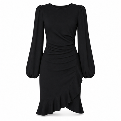 👗 Feminine Sleeve Volume, Sculpting Silhouette | Women's Solid Color Puff Sleeve Bodycon Dress