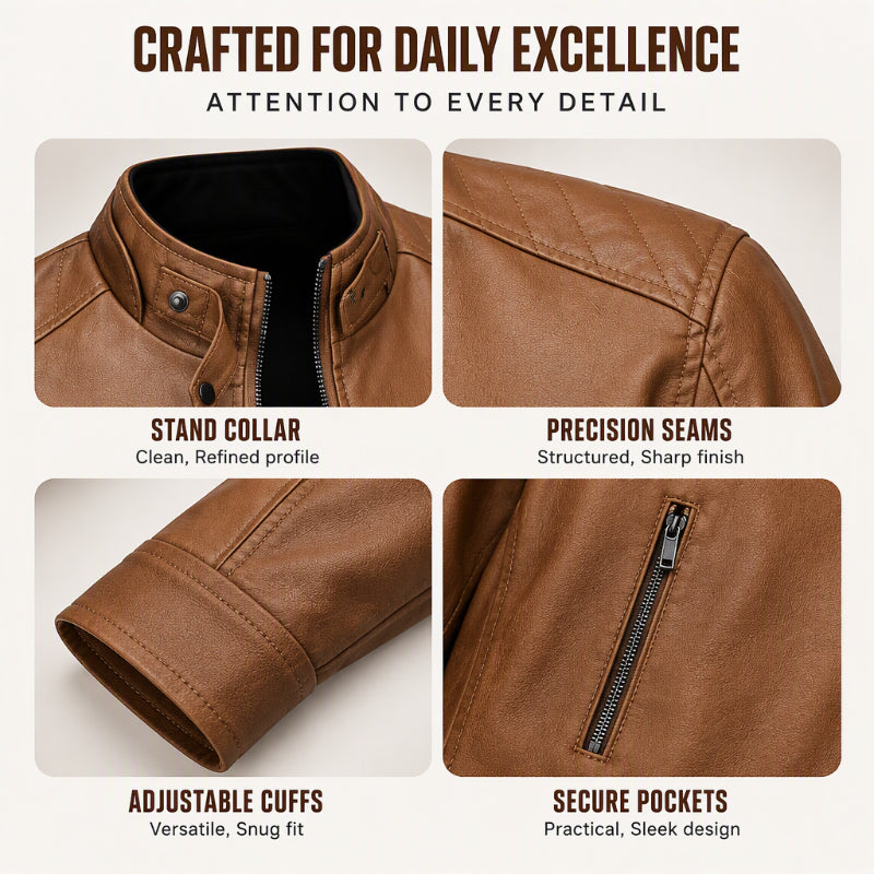 Men's Stylish Stand Collar PU Leather Jacket