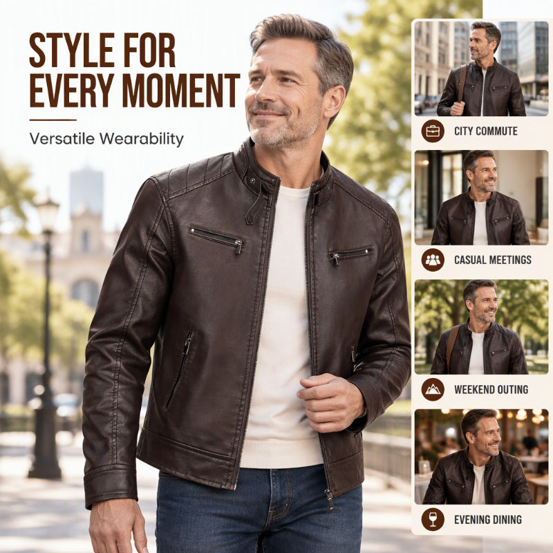 Men's Stylish Stand Collar PU Leather Jacket