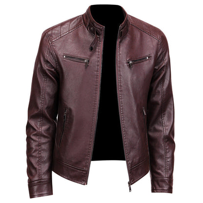 Men's Stylish Stand Collar PU Leather Jacket