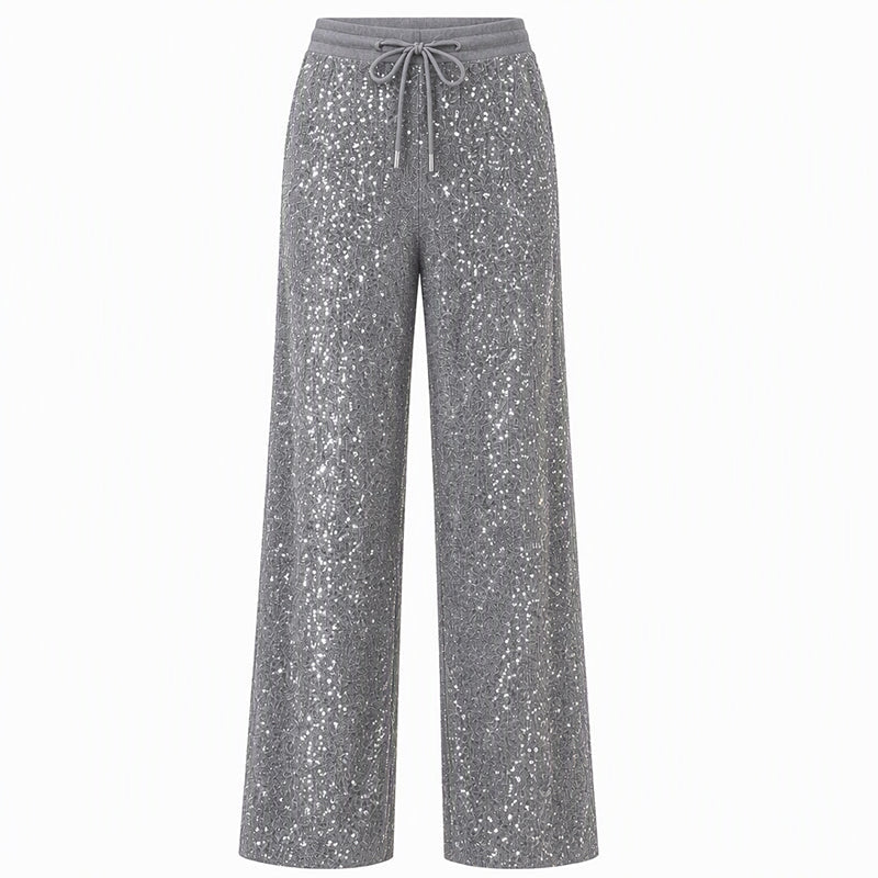 ✨ Shine Bright Tonight: Women's Premium Sequin Wide-Leg Trousers ☕