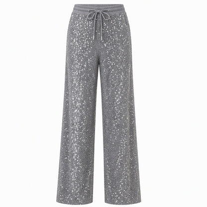 ✨ Shine Bright Tonight: Women's Premium Sequin Wide-Leg Trousers ☕