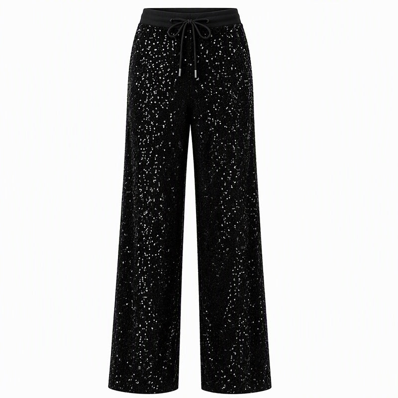 ✨ Shine Bright Tonight: Women's Premium Sequin Wide-Leg Trousers ☕