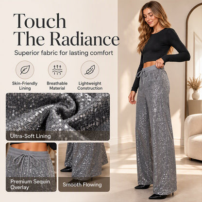 ✨ Shine Bright Tonight: Women's Premium Sequin Wide-Leg Trousers ☕