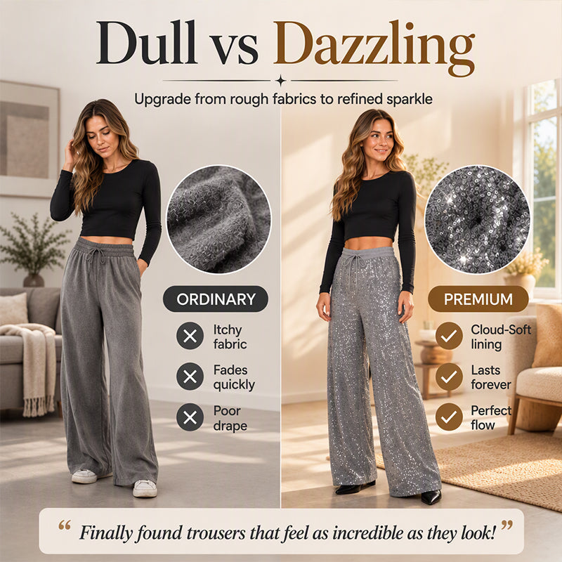 ✨ Shine Bright Tonight: Women's Premium Sequin Wide-Leg Trousers ☕