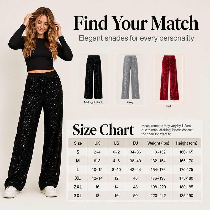 ✨ Shine Bright Tonight: Women's Premium Sequin Wide-Leg Trousers ☕