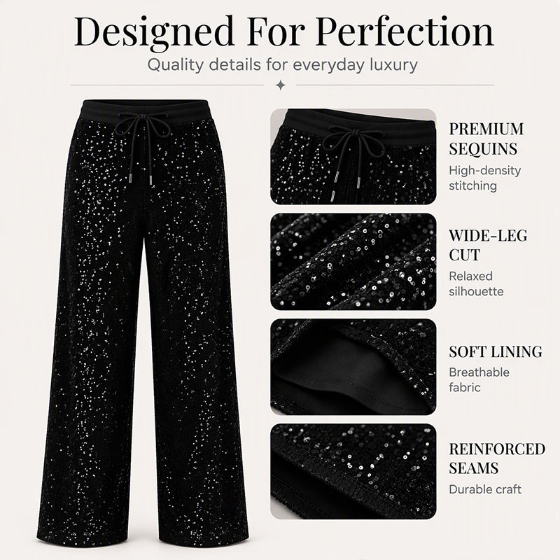 ✨ Shine Bright Tonight: Women's Premium Sequin Wide-Leg Trousers ☕
