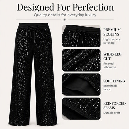 ✨ Shine Bright Tonight: Women's Premium Sequin Wide-Leg Trousers ☕