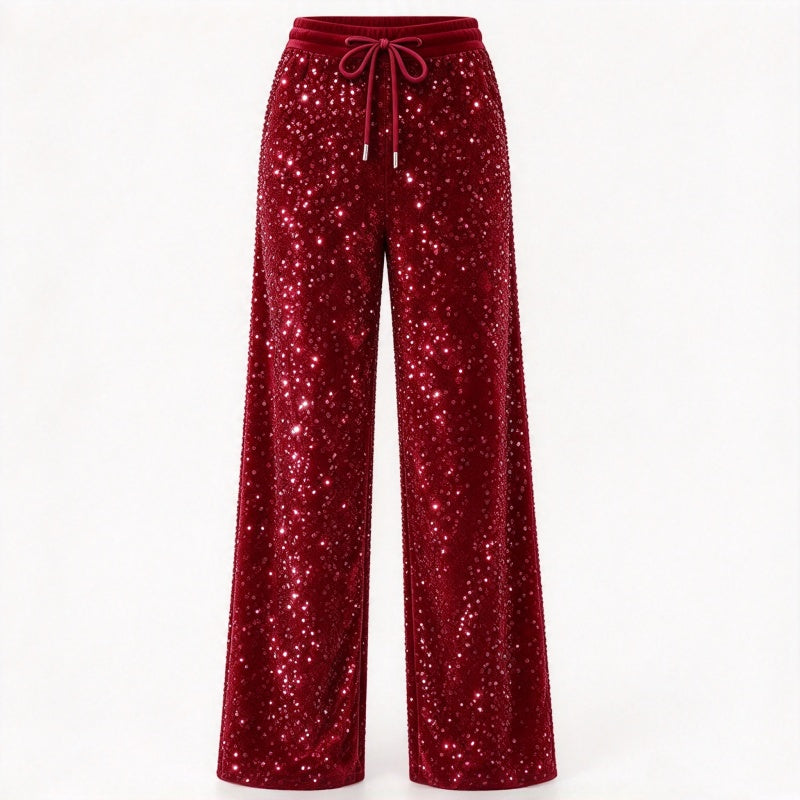 ✨ Shine Bright Tonight: Women's Premium Sequin Wide-Leg Trousers ☕