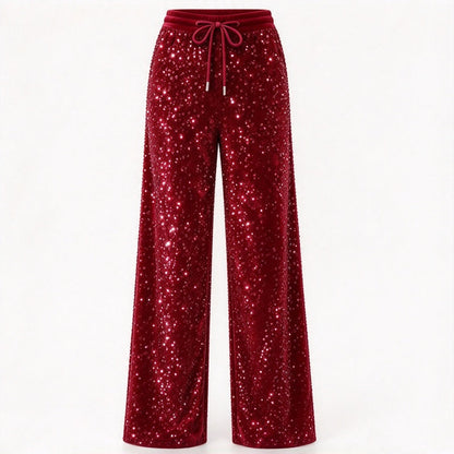 ✨ Shine Bright Tonight: Women's Premium Sequin Wide-Leg Trousers ☕