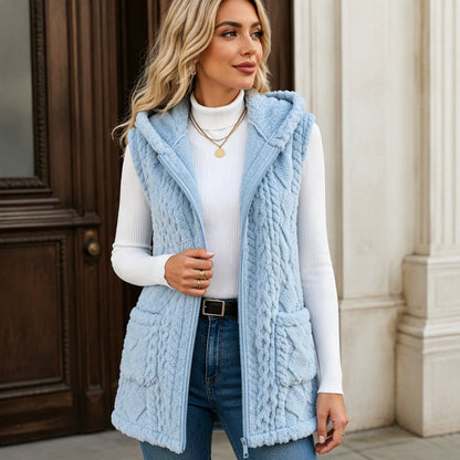 Women's Cozy Double-Sided Fuzzy Hooded Vest