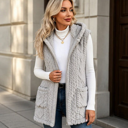 Women's Cozy Double-Sided Fuzzy Hooded Vest