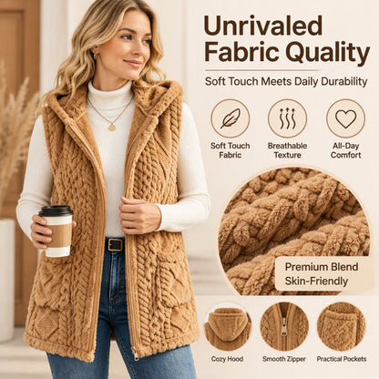 Women's Cozy Double-Sided Fuzzy Hooded Vest