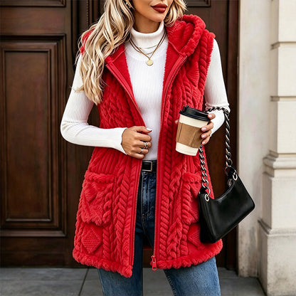 Women's Cozy Double-Sided Fuzzy Hooded Vest