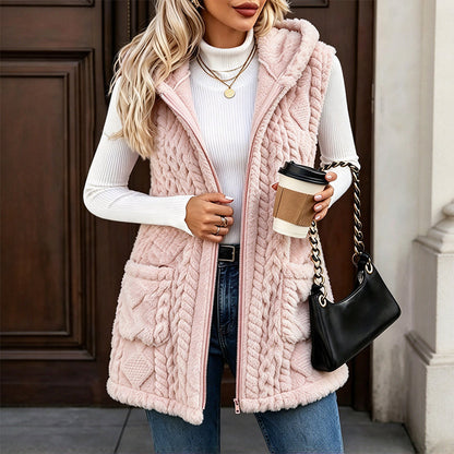 Women's Cozy Double-Sided Fuzzy Hooded Vest
