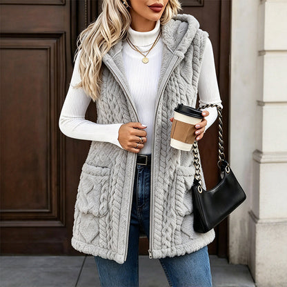 Women's Cozy Double-Sided Fuzzy Hooded Vest