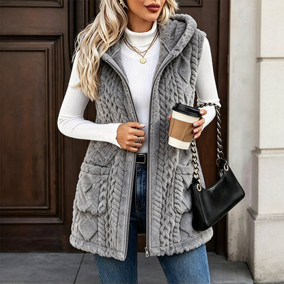 Women's Cozy Double-Sided Fuzzy Hooded Vest