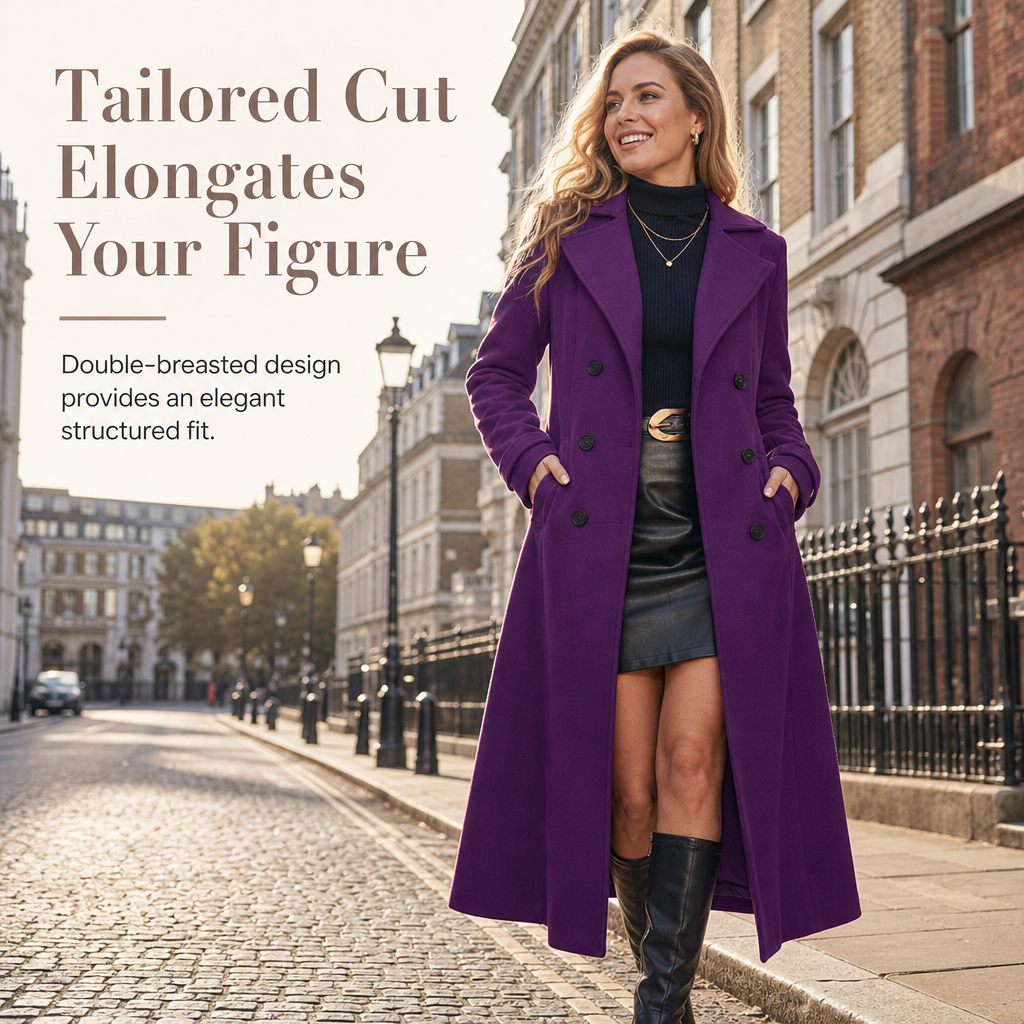 Women's Long Double Breasted Textured Coat Elegant Commuter Outerwear🔥𝙁𝙧𝙚𝙚 𝙎𝙝𝙞𝙥𝙥𝙞𝙣𝙜