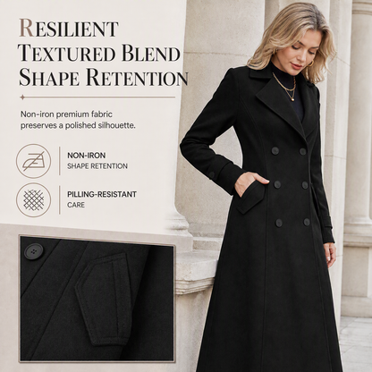 Women's Long Double Breasted Textured Coat Elegant Commuter Outerwear🔥𝙁𝙧𝙚𝙚 𝙎𝙝𝙞𝙥𝙥𝙞𝙣𝙜