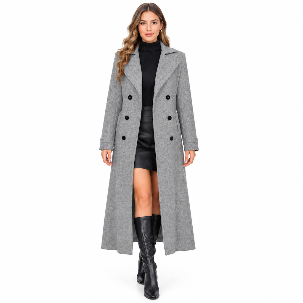 Women's Long Double Breasted Textured Coat Elegant Commuter Outerwear🔥𝙁𝙧𝙚𝙚 𝙎𝙝𝙞𝙥𝙥𝙞𝙣𝙜