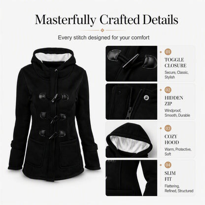 🧥 Cold-Ready Warmth, Timeless Button Detail | Women's Winter Warm Hooded Toggle Coat