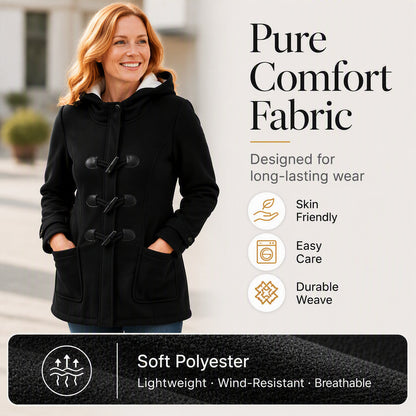 🧥 Cold-Ready Warmth, Timeless Button Detail | Women's Winter Warm Hooded Toggle Coat