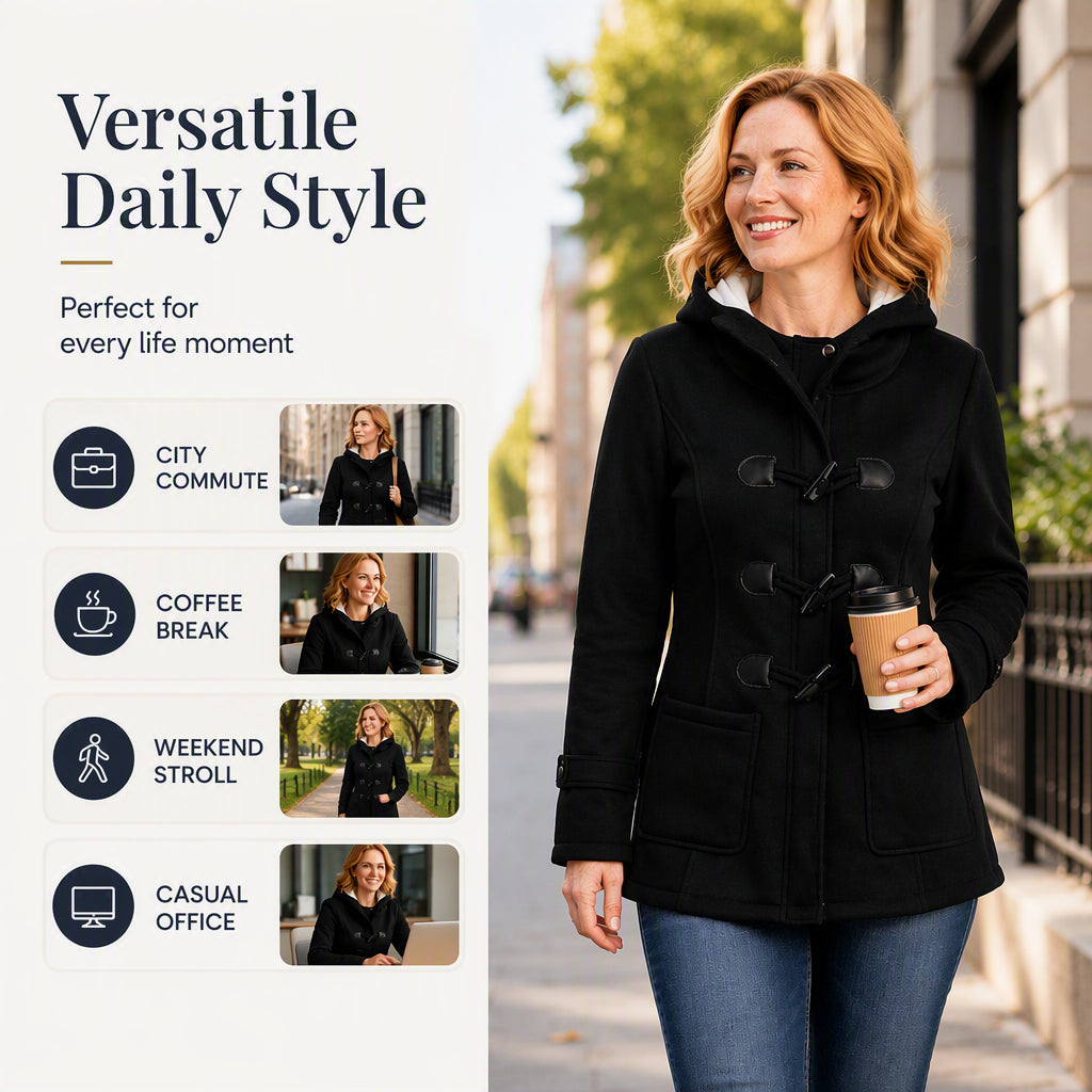 🧥 Cold-Ready Warmth, Timeless Button Detail | Women's Winter Warm Hooded Toggle Coat